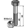 Boulon à tête hexagonale M16x1,5x60 avec écrou à freinage interne