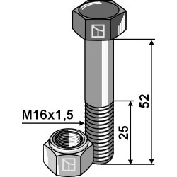 Boulon à tête hexagonale M16x1,5x52 avec écrou à freinage interne