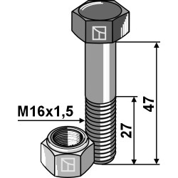 Boulon à tête hexagonale M16x1,5x47 avec écrou à freinage interne