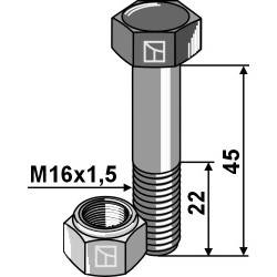 Boulon à tête hexagonale M16x1,5x45 avec écrou à freinage interne