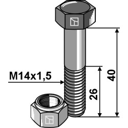 Boulon à tête hexagonale M14x1,5x40 avec écrou à freinage interne