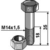 Boulon à tête hexagonale M14x1,5x35 avec écrou à freinage interne