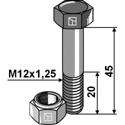 Boulon à tête hexagonale M12x1,25X45 avec écrou à freinage interne