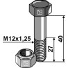 Boulon à tête hexagonale M12x1,25x40 avec écrou à freinage interne