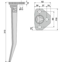 Dent pour herse vibrante 313mm - Amazone - 6303100