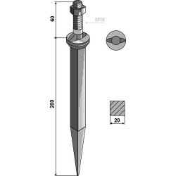 Dent de herse à semaille en acier au bore, collet ovale en travers du sens de la marche