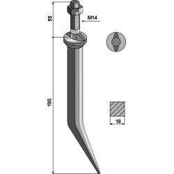 Dent de herse à semaille en acier au bore, collet ovale en direction du sens de la marche
