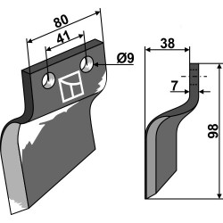 Couteau pour fossoyeuse - modèle gauche - Oosterlaan - G.T.2 LI