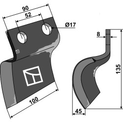 Couteau pour fossoyeuse - gauche - Davis
