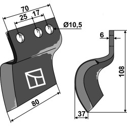Couteau pour fossoyeuse - gauche - Davis