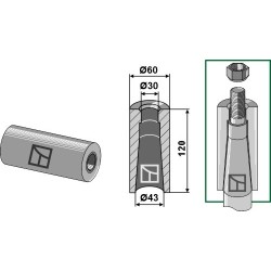 Entretoise à souder pour dent avec filet M28