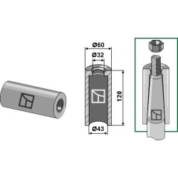 Entretoise à souder pour dent de chargeur de balles rondes avec filet M28