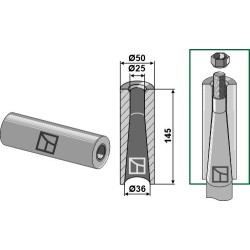Entretoise à souder pour dent de chargeur de balles rondes avec filet M22