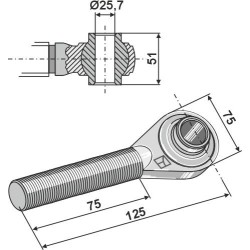 Borne à rotule traîtée pour barres de poussée M30x3,5