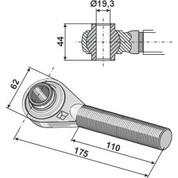 Borne à rotule traîtée pour barres de poussée M30x3,5