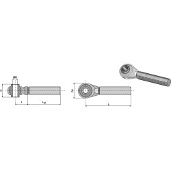 Borne à rotule traîtée pour barres de poussée M30x3,5 - Fendt
