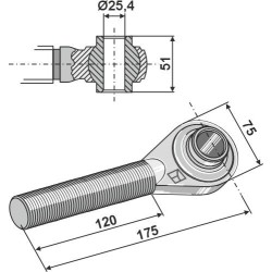 Borne à rotule traîtée M27x3 pour barres de poussée