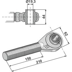 Borne à rotule traîtée M27x3 pour barres de poussée