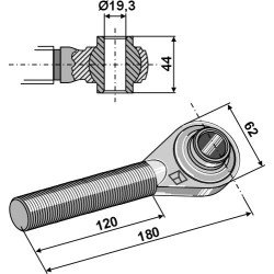 Borne à rotule traîtée M24x3 pour barres de poussée