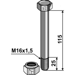 Boulon à tête hexagonale M16x1,5x115 avec écrou à freinage interne - Mulag - Schraube: TM60-07-0227 - Mutter: TM60-07-0228