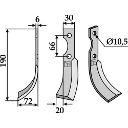 Couteau 190x30mm, gauche - Roteco - 60325 110 D