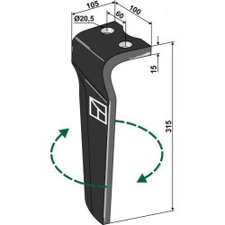 Dent pour herses rotatives 315mm, droit - Kongskilde - 73000185598V