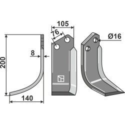 Couteau 200x105mm, gauche - Howard - 73000109343V