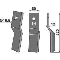 Dent rotative 220x60mm, gauche - Kongskilde - 73000186315V