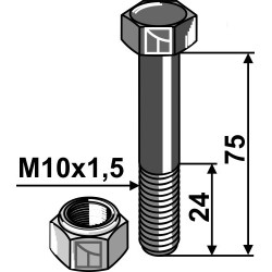 Boulon à tête hexagonale M10x1,5x75 avec écrou à freinage interne - Noremat - 103073 / 103018