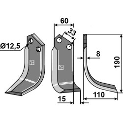 Couteau 190x60mm, droit - Del Morino - PRO250-A3