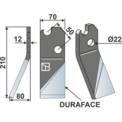 Dent rotative DURAFACE 210x70mm, gauche - Moate