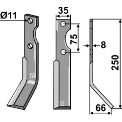 Dent rotative 250x35mm, droit - Simon