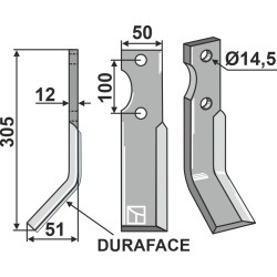Dent rotative DURAFACE 300x50mm, gauche - Jones