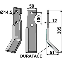 Dent rotative DURAFACE 305x50mm, droit - Jones