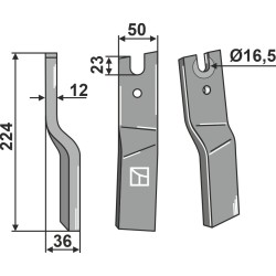 Dent rotative 224x50mm, gauche - Kuhn - K1631030