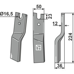 Dent rotative 224x50mm, droit - Kuhn - K1631040