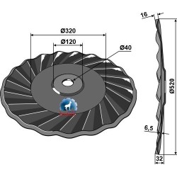 Disque ondulé Ø520x6,5 - droit - Case IH - 87630572
