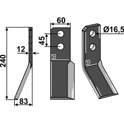 Couteau 240x60mm, gauche - Valentini - 1MS000142