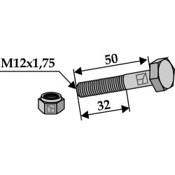 Boulon à tête hexagonale M12x1,75x50  avec écrou à freinage interne - Dücker - 02525300 - 901012011