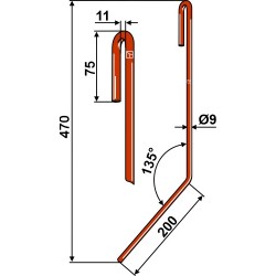 Griffe de semoir Ø9mm, gauche - Vaderstad - 430333