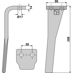 Dent pour herses rotatives 300mm, droit - Moreni