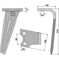 Dent pour herses rotatives 310mm, droit - Seima