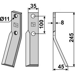 Dent rotative 245x35mm, droit - Simon