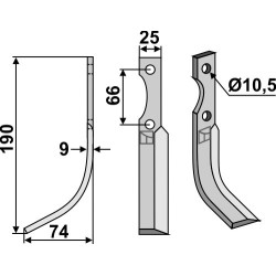 Couteau 192x25mm, gauche - Eurosystem
