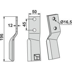 Dent rotative 196x50mm, gauche - Tortella