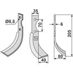 Couteau 205x35mm, droit - Honda