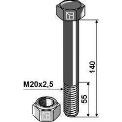 Boulon à tête hexagonale M20x2,5x140 avec écrou à freinage interne - Tünnißen & Stocks - 11668