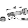 Boulon à tête hexagonale M16x2x60 avec écrou à freinage interne - Ferri
