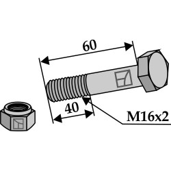 Boulon à tête hexagonale M16x2x60 avec écrou à freinage interne - Nobili