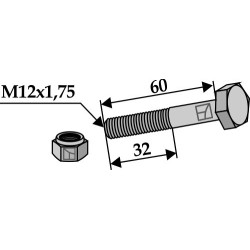 Boulon à tête hexagonale M12x1,75x60 avec écrou à freinage interne - Turner